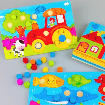 1 Nastavte Montessori Drevené Hračky, Puzzle, Skladačky Tangram Rada Vzdelávacie Skoré Vzdelávanie Cartoon Drevené Puzzle Deti Hračky pre Deti