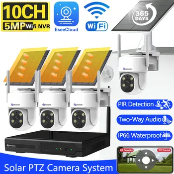 10CH 5MP Nižšiu Spotrebu Solárny Panel, Batéria Dohľadu Sysrtem 2Way Audio Bezdrôtový PTZ Kamery Zabezpečenia 8CH Dohľadu Auta