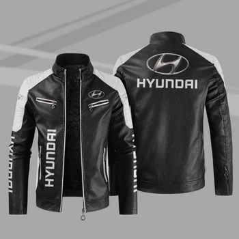 2023 Nové Zimné pánske Hyundai Auto Logo Módna Bunda na Motocykel Zips Bunda Outwear Udržať v Teple Kože Človeka Kabát 4 Farby
