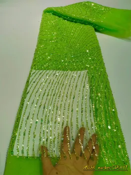 2023 Zelená francúzsky Čistý Čipky Flitrami Výšivky 5 Metrov Vysokej Kvality Nigérijský S Kamenným Africkým Čipky Textílie Sewng 5Yards CD0117