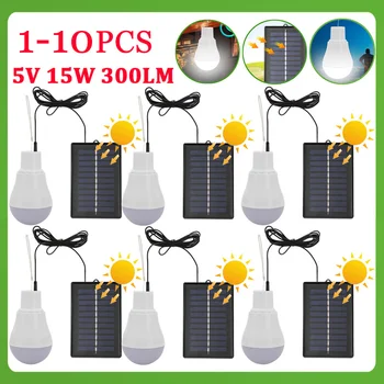 300LM 5V 15W Prenosné Solárnej Energie Vonkajšie Svetlo Nízka Spotreba Energie Žiarovka Solárne Lampy Panel Vonkajšie Záhradné Camping Stan Osvetlenie