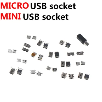50pcs 5 Pin SMT Zásuvka Konektor Micro USB, mini usb Typu B Ženské Umiestnenie 12 Modelov SMD DIP Zásuvka Konektor