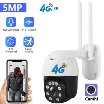 5MP 4G Sim Karty Fotoaparát Ľudských Traking 4G Lte Dohľad, Monitorovanie na Diaľku Kamery Vonkajšie 4G Sim Karty IP Kamera 1080P 5MP Camhi