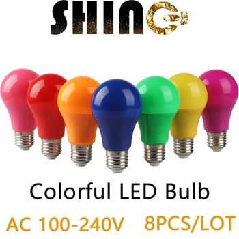 8PCS Farebné LED Žiarovka E27 B22 Base Červená Žltá Oranžová Zelená Atmosféra Svetlo 8W AC100-240V Baterka pre Interiér Dekorácie