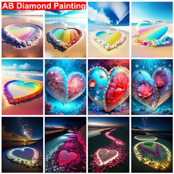 AB Diamond Maľovanie Láska Srdce 5D DIY Diamond Výšivky Prímorské Krajiny Mozaiky Cross Stitch Súprava Domáce Dekorácie Ručné Darček