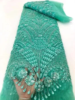 Africké Korálkové Čipky Textílie Vysoko Kvalitné Ručné Korálkové Nigérijský francúzskej Čipky a Tylu S 3D Flitre Materiál Pre Svadobné Šaty