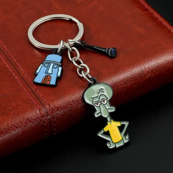 Anime SpongeBob SquarePants Keychain Cartoon Squidward Chápadlá Kovové Smalt Prívesok Keyring pre Mužov Batoh Ornament Hračka Darček