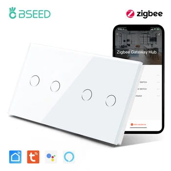 Bseed Tuya Smart Zigbee Dotykový Spínač 4 Gang Touch Smart Light Switch Alexa Inteligentný Život Kompatibilné Domov Zlepšenie 10A Č Neutrálne