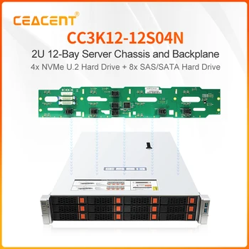 CEACENT CC3K12-12S04N 2U 12 Bay Hotswap Rackmount Server Prípade s 12-Bay 2x SlimSAS SFF-8654 4x U. 2 NVMe Prepájací