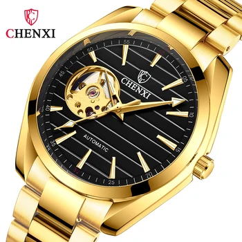 CHENXI Top Značky Muži Hodinky Automatické Mechanické Sprot Sledujte Muž Luxusné Módne Nepremokavé Svetelný Náramkové hodinky z Nerezovej Ocele