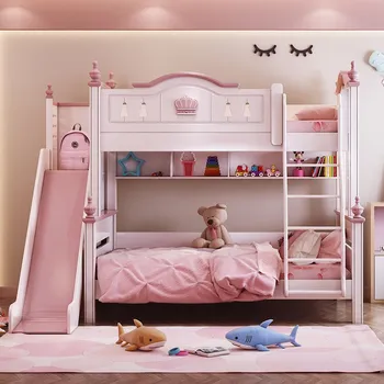 deti, prístelky moderné ružová princezná posteľ deti poschodové postele dvojité Dievčatá Spálne Nábytok Drevený Americký Štýl