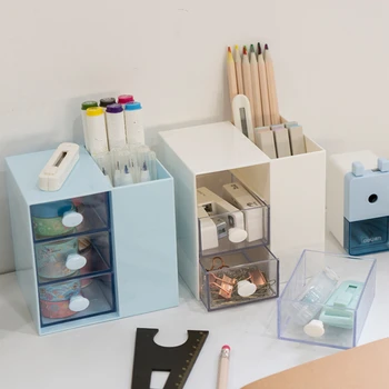 Detské držiak na pero plastové úložný box, transparentné multi mriežky držiak na pero, kreatívne make-up držiak na pero ploche úložný box