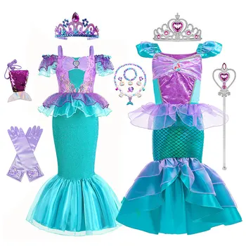 Dievča, Malá Morská víla Ariel Princezná Sukne, Šaty detské Šaty Halloween Party Darček Dieťa Plavky Kostým Príslušenstvo
