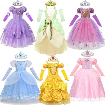 Dievča Narodeniny plesové Šaty Princezná Popoluška Strany Ariel Zdobiť Fantázie Rapunzel Zamaskovať Odev Dieťaťa Karneval Cosplay Oblečenie