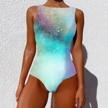 Jeden Kus Sexy Podprsenka Plavky Galaxy Farebnú Dúhu Vzor Vytlačené Bežné Plavky Plážové Kúpalisko Športové Oblečenie Žien