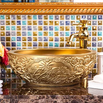 Jingdezhen Keramické Tabuľky Povodia Európskeho Luxusné Art Povodí Zlaté Umývadlo Hotel Nákup Umývadlo