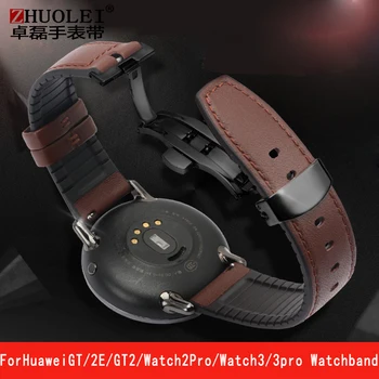 Koža+Vodotesný Silikónový Pásik Pre Huawei Sledovať GT2/GT/watch3/3pro Česť Mužov Náramok Watchband Príslušenstva 22 mm Rýchle Uvoľnenie