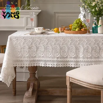 Luxusná Čipka Obrus na Obývacia Izba, Spálňa Kryt Tabuľka Strana obrus American White Vyšívať Stôl Dekorácie