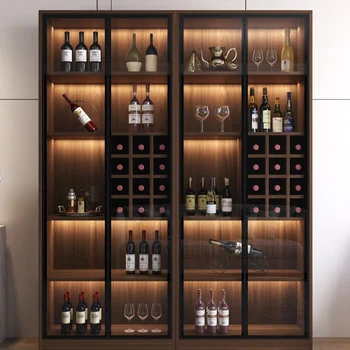 Luxusné Skladovanie Víno Kabinet Alkohol Displej Moderné Sklenené Víno Kabinet Jednoduchosť Obývacia Izba Botellero Vino Bar Nábytok QF50JG