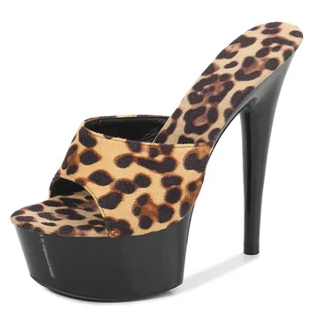 Maogu Striptérka Topánky Sexy Black Leopard Módne Letné 2023 dámske Sandále na Platforme 15 cm Veľké Veľkosť 43 Pódium Model Vysoké Podpätky