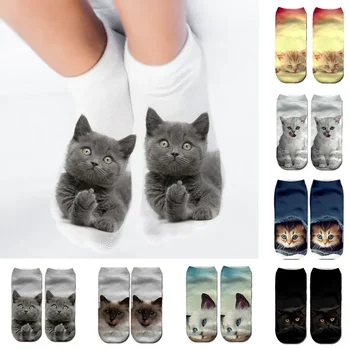 Mačka 3D Tlač Ponožky Zábavné Roztomilý Kreslený Mačiatko Unisex Krátke Ponožky Tvorivé Viac Mačka Tvár Nízke Ponožky Pre Ženy