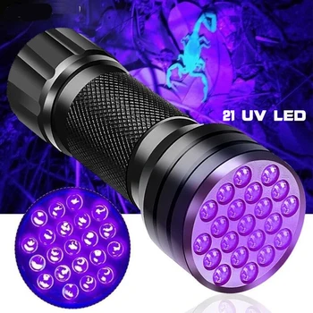 Mini Blacklight Neviditeľný Atrament Značky 21LED 12LED UV Ultra Violet LED Baterka Pochodeň Svetla 3xAAA Batérie, Napájaný