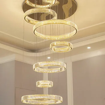 Moderné Schodisko Prívesok Lampa Duplex Budovy Crystal Villa Obývacia Izba Lampy Jednoduché Kruhové Schodisko Dlho Visí Svetlá ZG8462#