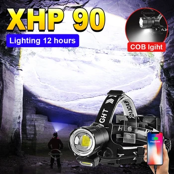 Najnovšie Super XHP90 Silný Svetlomet High Power LED Reflektor 18650 Nepremokavé Vedúci svetlo USB Nabíjateľné Camping Hlavy Svietidla