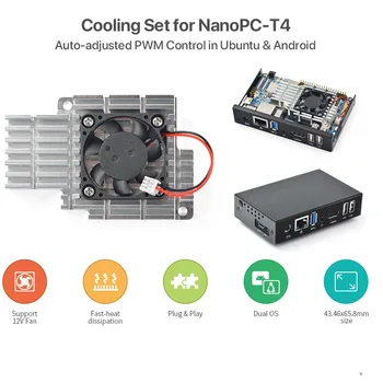 NanoPC-T4 chladič s ventilátorom, kovová prípade, podpora PWM auto-nastavenie Ubuntu pre Android