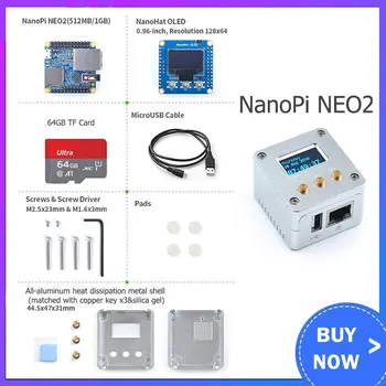 Nanopi NEO2 Všetky Kovové Hliníkové puzdro Súprava s OLED Displej Ubuntu v1.1 LTS Vývoj Doska Rýchlejšie ako Raspberry PI 40X40mm