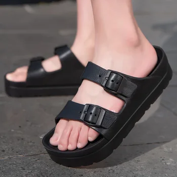 Nový Príchod 2023 Hrubé Jediným Sandále Priedušný Komfort Pláži Ležérne Topánky Dvojitý Pás Nastaviteľný Ploché Papuče Jelly Obuvi Mujer