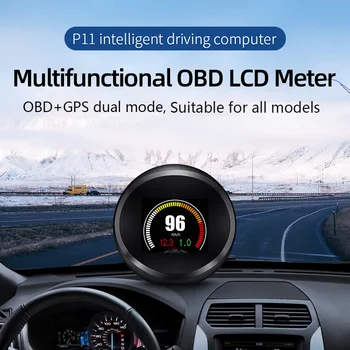 P11 HUD Head Up Display Auto Rýchlomer OBD + GPS Duálny Systém Rýchlosť Teplota Vody Spotreba Paliva Na Palube Auta LCD Rozchod
