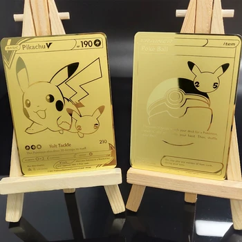 Pikachu 25. Zlaté Kovové Karty Pokemon Karty Anime Charizard DIY Bitka Hry, Hracie Karty Zber Vianočný Darček Deti Hračky