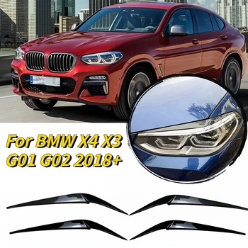 Pre BMW X4 X3 G01 G02 2018 2019 2020 2021 2ks Lesklý Čierny Svetlometu Obočie Auto Svetlometu Viečka Viečka ABS Plast Príslušenstvo