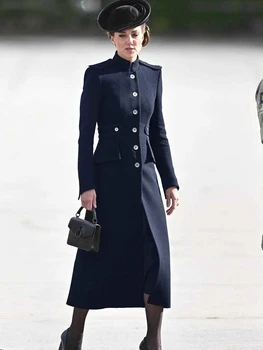 Princezná Kate Designer JE Nové Jeseň Dlhý Rukáv Singel svojim Kabát Módne Elegantný Retro Party Bežné Slim Midi Windbreaker
