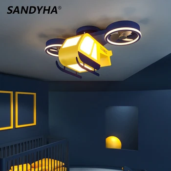SANDYHA Akryl Cartoon Vrtuľník Dizajn Stropný Ventilátor Lampa Led Lampara Techo Abajur Para Quarto pre Deti na Izbe Svetlo lampe
