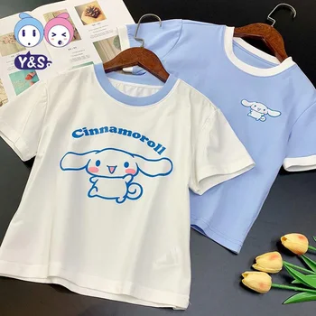 Sanrio Kawaii Anime Cinnamoroll Krátky Rukáv T-Shirt Lete Roztomilý Kreslený Sladké Deti Oblečenie Krásne Hračky pre Dievčatá