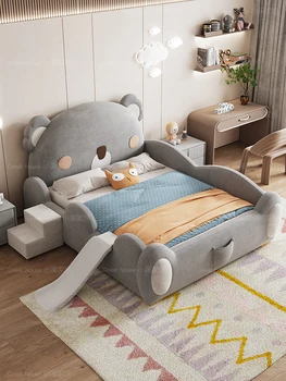 Svetlo luxusná kožená posteľ detská posteľ Psík Tvorivé cartoon zábradlie list jedno dievča posteľ