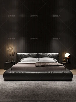 Svetlo luxusná kožená posteľ Nordic manželská posteľ, veľká posteľ, spálňa svadobné lôžko 1.8 m posteľ moderné jednoduché talianske kožené minimalistický