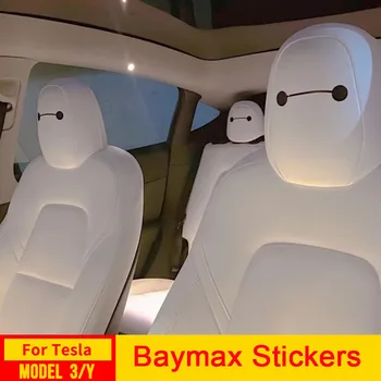 Tesla Model 3 Y X Baymax Sedadlo, Opierku Hlavy Nálepky Veľké Oči Jedinečný Odtlačkový Vianočné Auto Interiérom 2023 2022 2021 Príslušenstvo