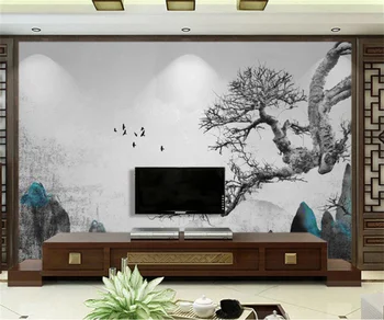 Vlastné tapetu Nová Čínska abstraktné atrament na šírku stromu pobočky vták gauč TV spálňa pozadí steny 3d tapety