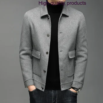 Vlna, 70% Mens Bundy Luxusné Jar Jeseň Singel Svojim Bežné Mužské Vrchné Oblečenie Móda Solid Farba Sivá Čierna Muža Coats