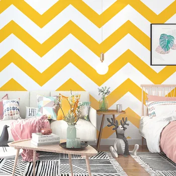 Vlnité tapety teplé žlté Nordic štýl geometrické malé čerstvé a jednoduchá obývacia izba, spálňa, TV joj, tapeta na stenu