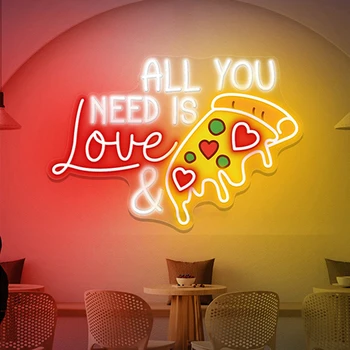 Všetko, čo Potrebujete, Je Láska a Pizza Neónový nápis Pizza Obchod Steny Výzdoba LED pre Reštaurácia Kuchyňa Dekorácie, Ručne vyrábané Vlastné Neónové Značky