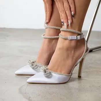 Ženy Čerpadlá Luxusné Dizajnér Crystal Bowknot Satin Vysoké Podpätky Letné Sandále, Topánky na Dámske Módne Podpätky Strany Svadobné Topánky