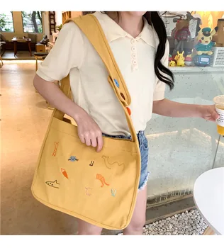 Žltá crossbody taška veľké plátno taška cez rameno dievča messenger taška veľkoobchod ženy kapsičky veľké nákupné tote bag